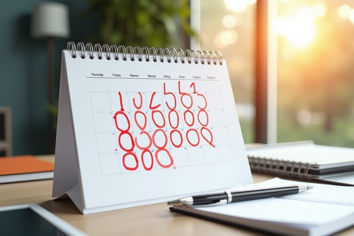 Calendrier moderne sur un bureau avec jours entourés en rouge
