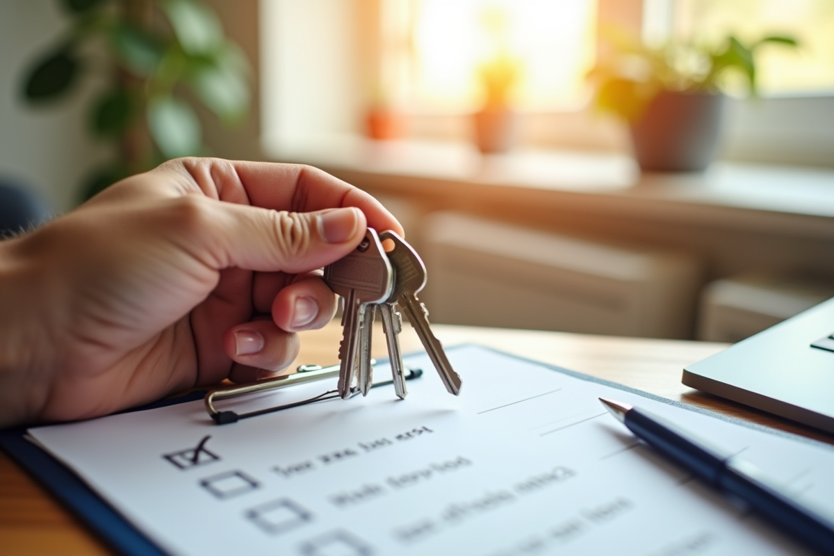 Main tenant tenant des clés d appartement avec une checklist