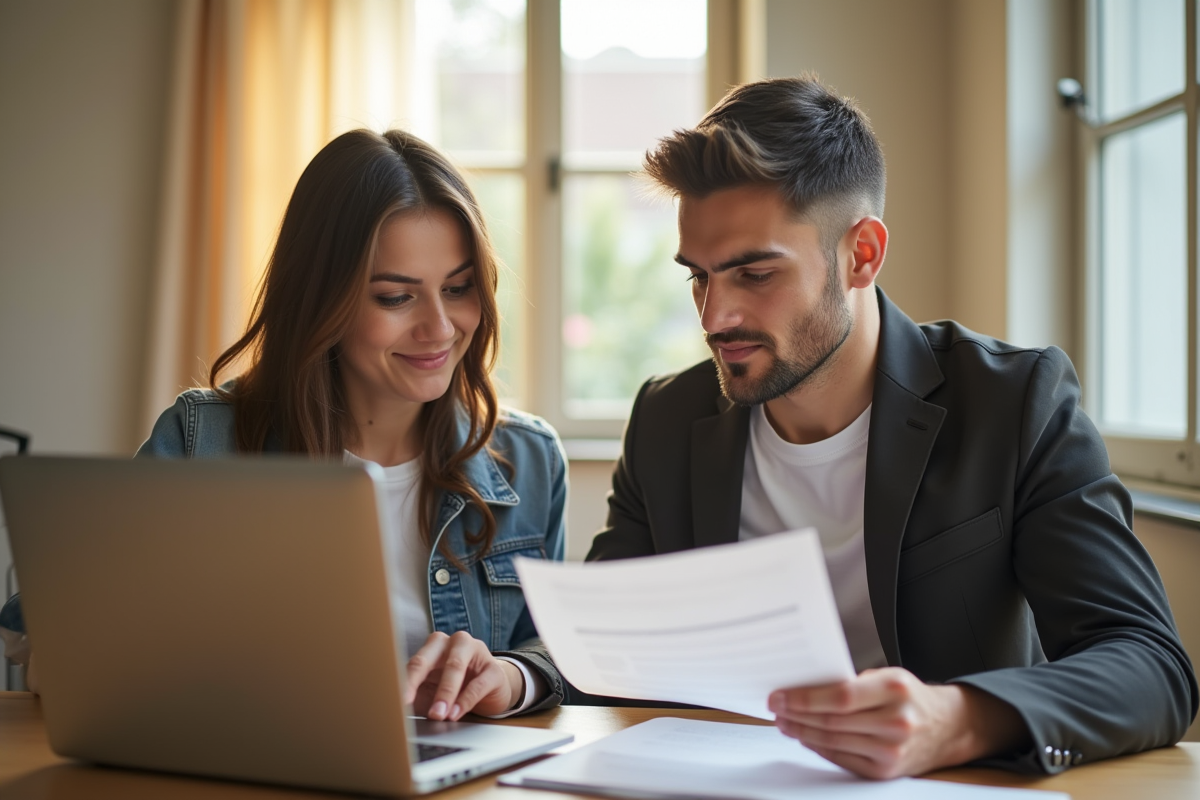 Jeune couple examinant des documents de prêt immobilier