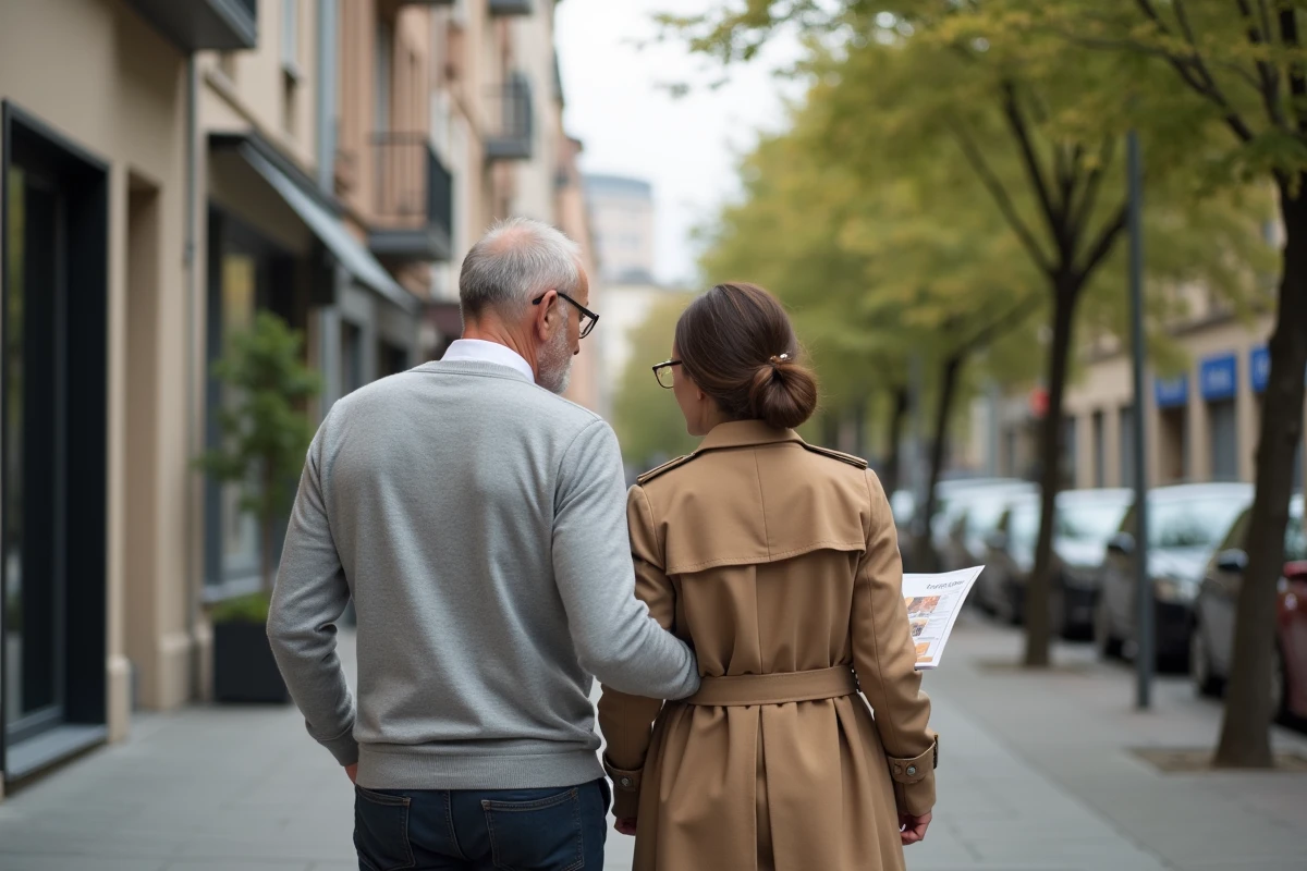 Couple marchant dans une rue calme de Lyon