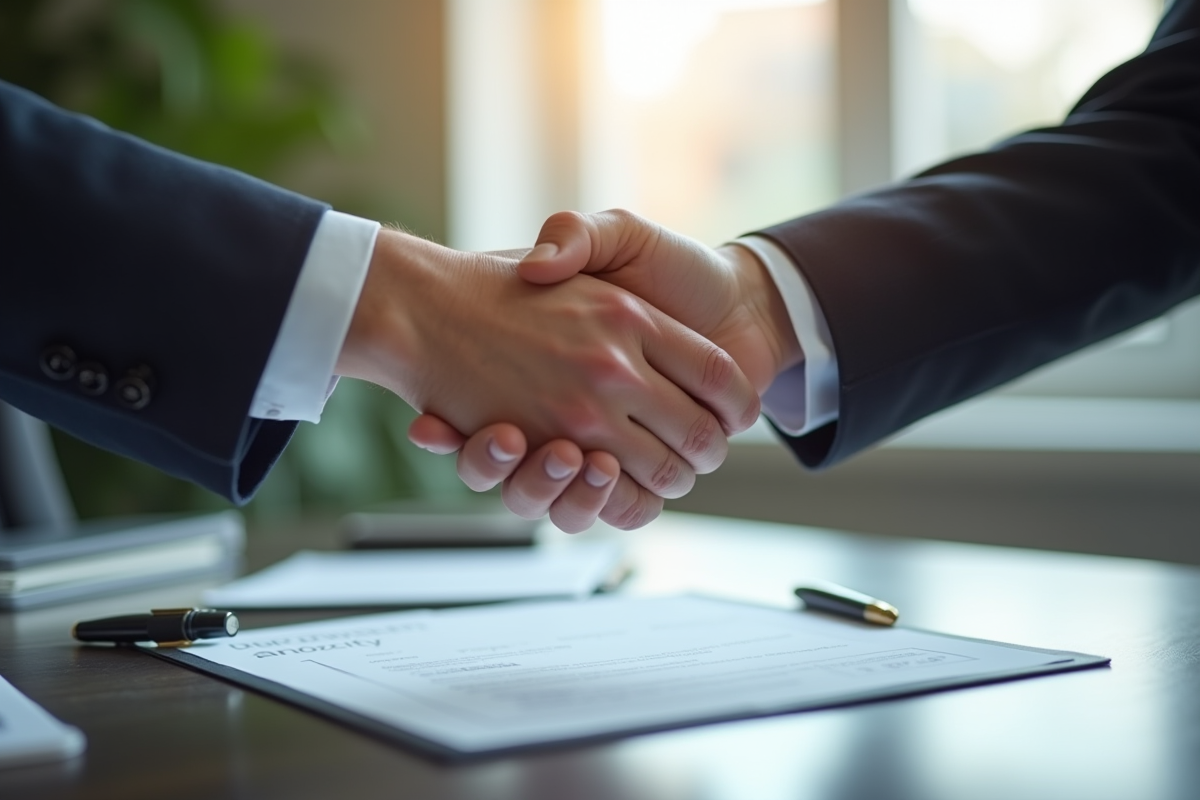 Signature d un contrat de prêt entre un client et un banquier