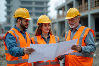 Groupe de professionnels de la construction en extérieur