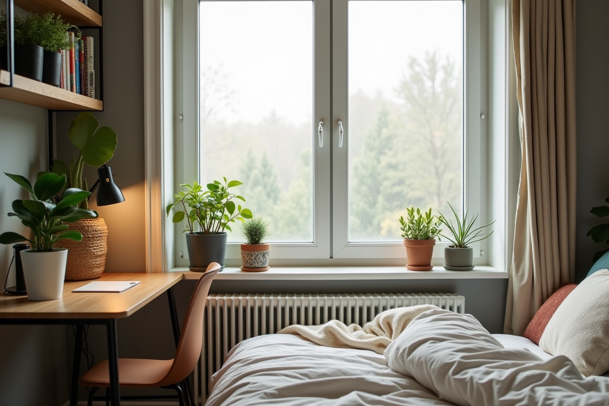Espace de travail dans une chambre de T2 cosy et lumineuse