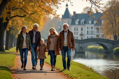 Famille multigenerations se promenant le long de la Marne &agrave; NogentsurMarne