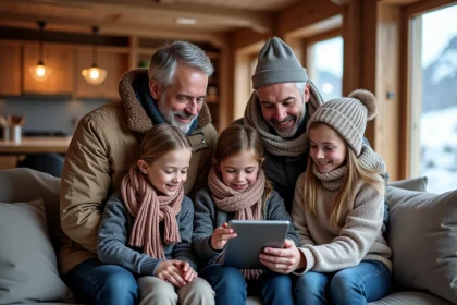 Famille multigenerational dans un appartement de ski chaleureux