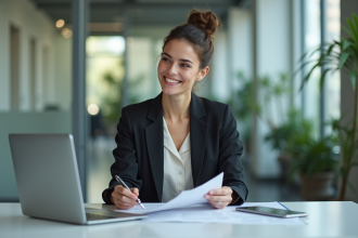 Femme d affaires en réunion dans un bureau lumineux