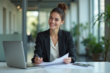 Femme d affaires en réunion dans un bureau lumineux