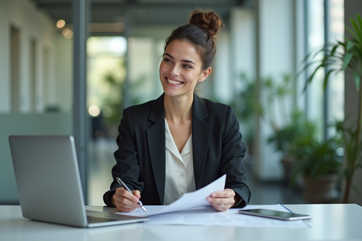Femme d affaires en réunion dans un bureau lumineux