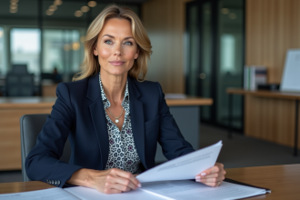 Femme d'affaires en réunion dans un bureau moderne