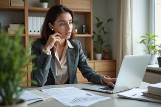 Jeune femme professionnelle examinant des documents immobiliers