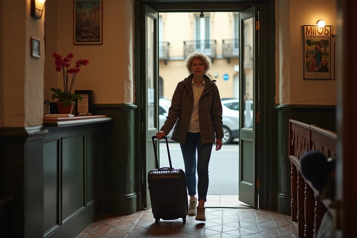 Femme voyageuse entrant dans un h&ocirc;tel &agrave; Mille