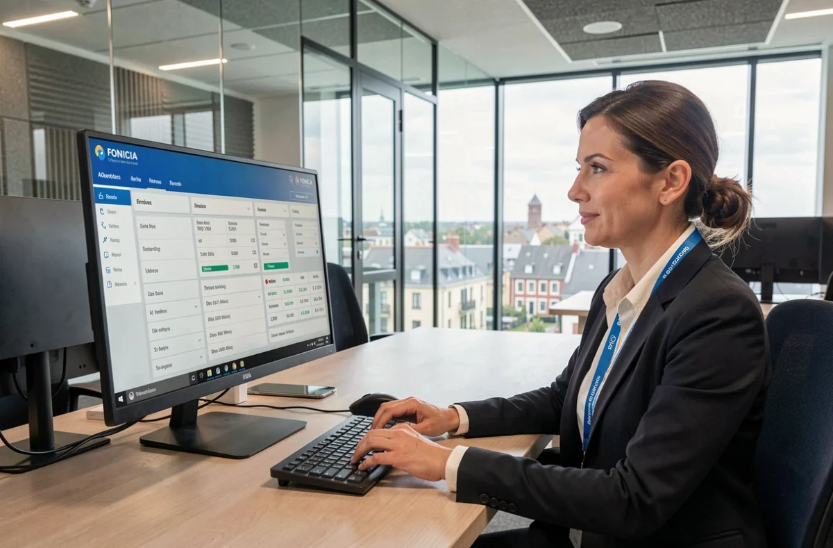 Gestionnaire Foncia Rennes travaillant sur un tableau de bord de gestion de copropriété dans son agence