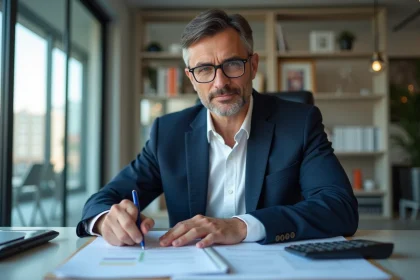 Homme d affaires en costume dans un bureau moderne