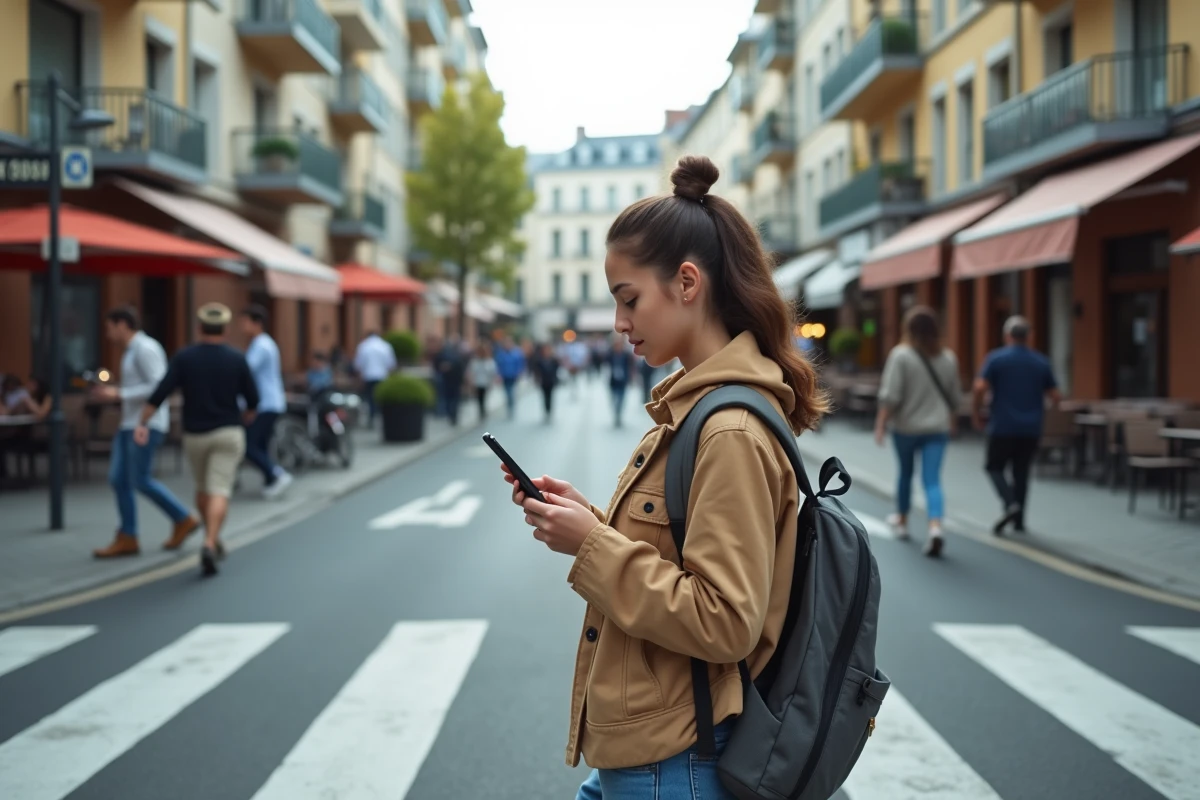 Jeune &eacute;tudiante avec sac &agrave; dos &agrave; NogentsurMarne en ville