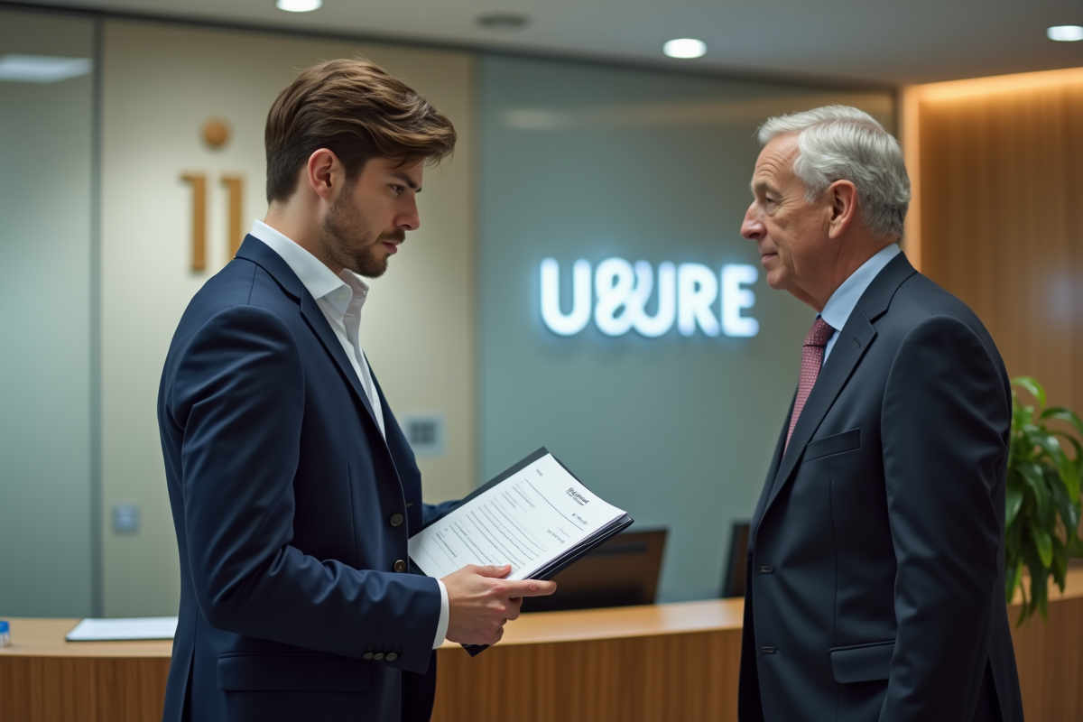 Jeune homme discutant avec un professionnel dans une banque