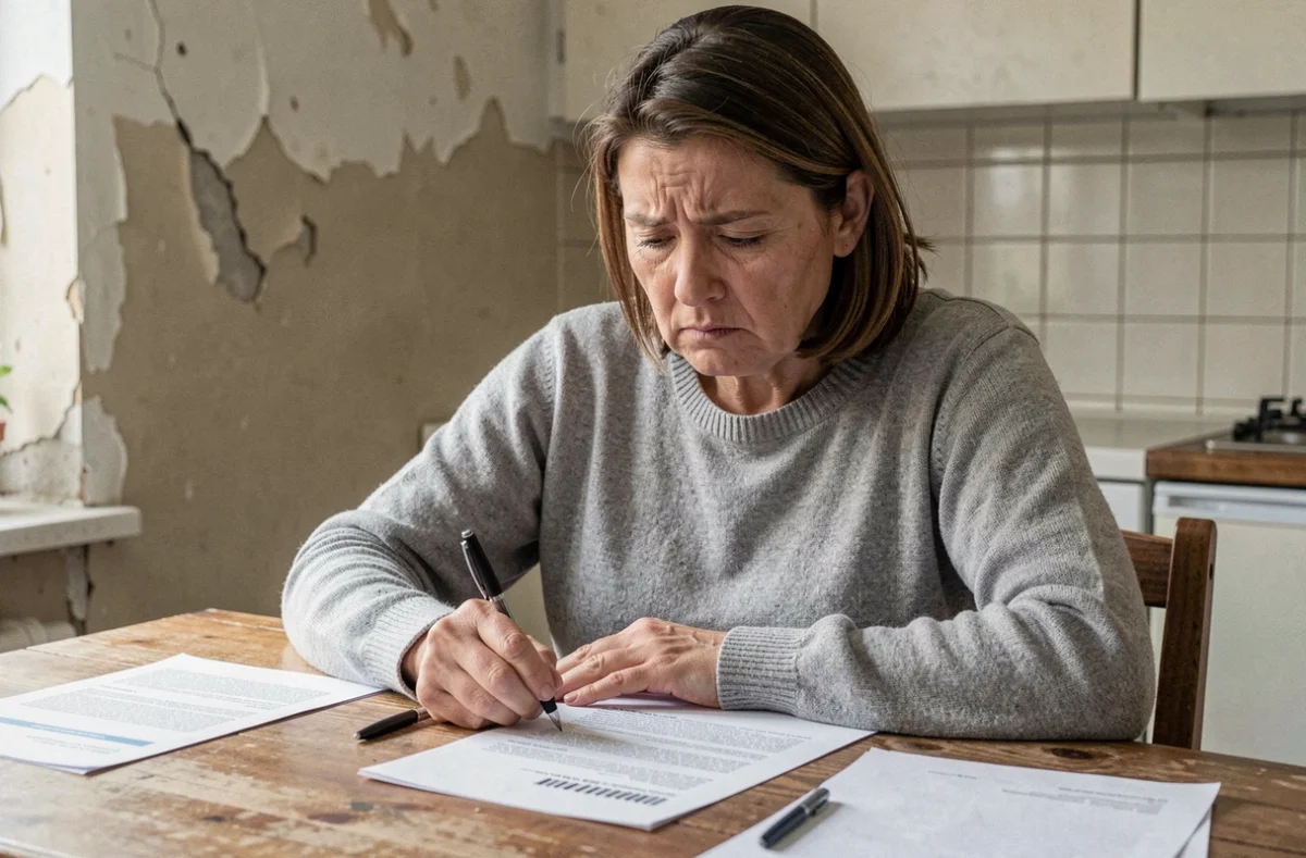 Locataire rédigeant une plainte contre son bailleur pour des travaux non réalisés dans son appartement