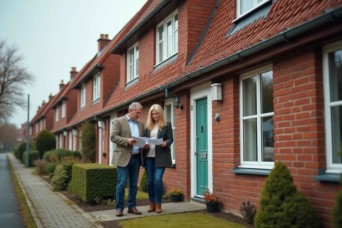 Couple devant une maison en briques rouge à louer dans le Nord 59 entre particuliers