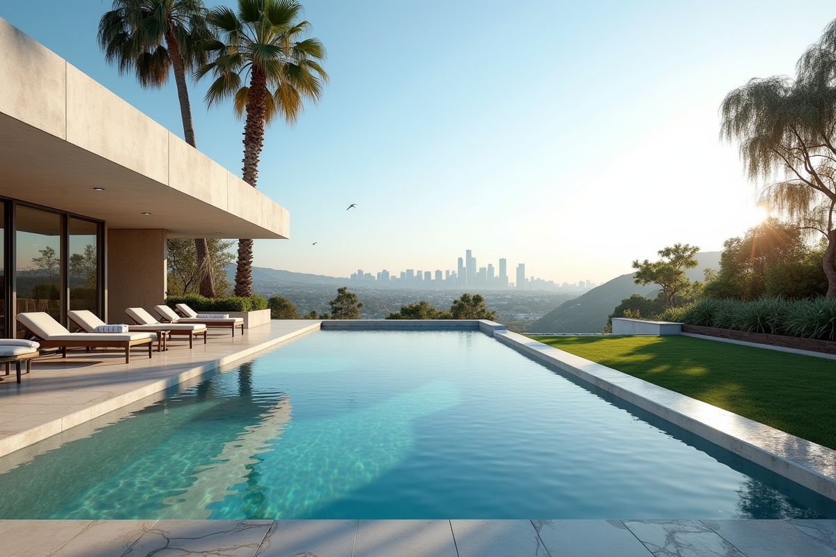 Maison moderne à Beverly Hills avec piscine et palmiers