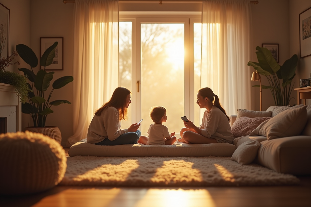 Intérieur de maison protégée avec famille relaxant en sécurité