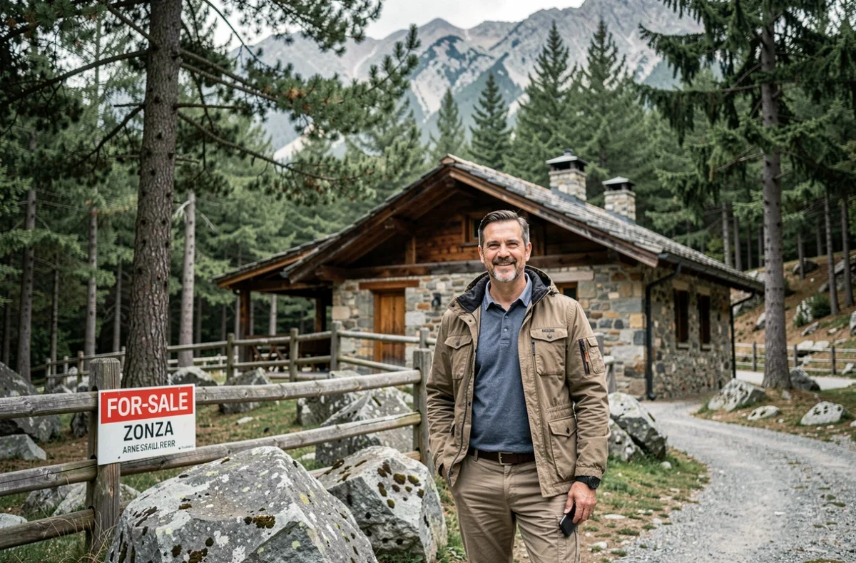 Agent MATIM de Zonza présentant un chalet en vente dans la forêt de pins Laricio près de Zonza