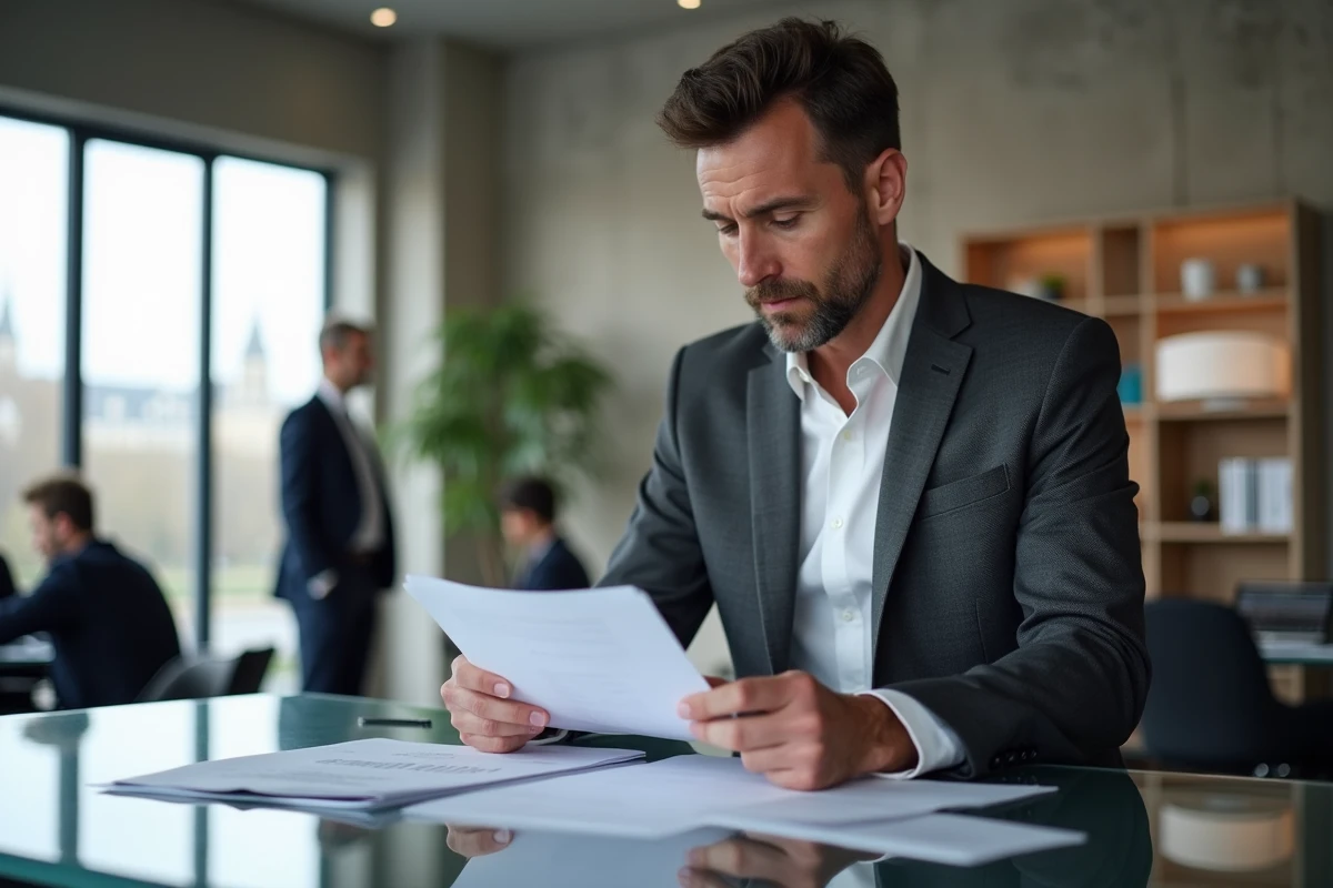 Professionnel de l'immobilier Kretz travaillant dans les coulisses d'une agence moderne parisienne