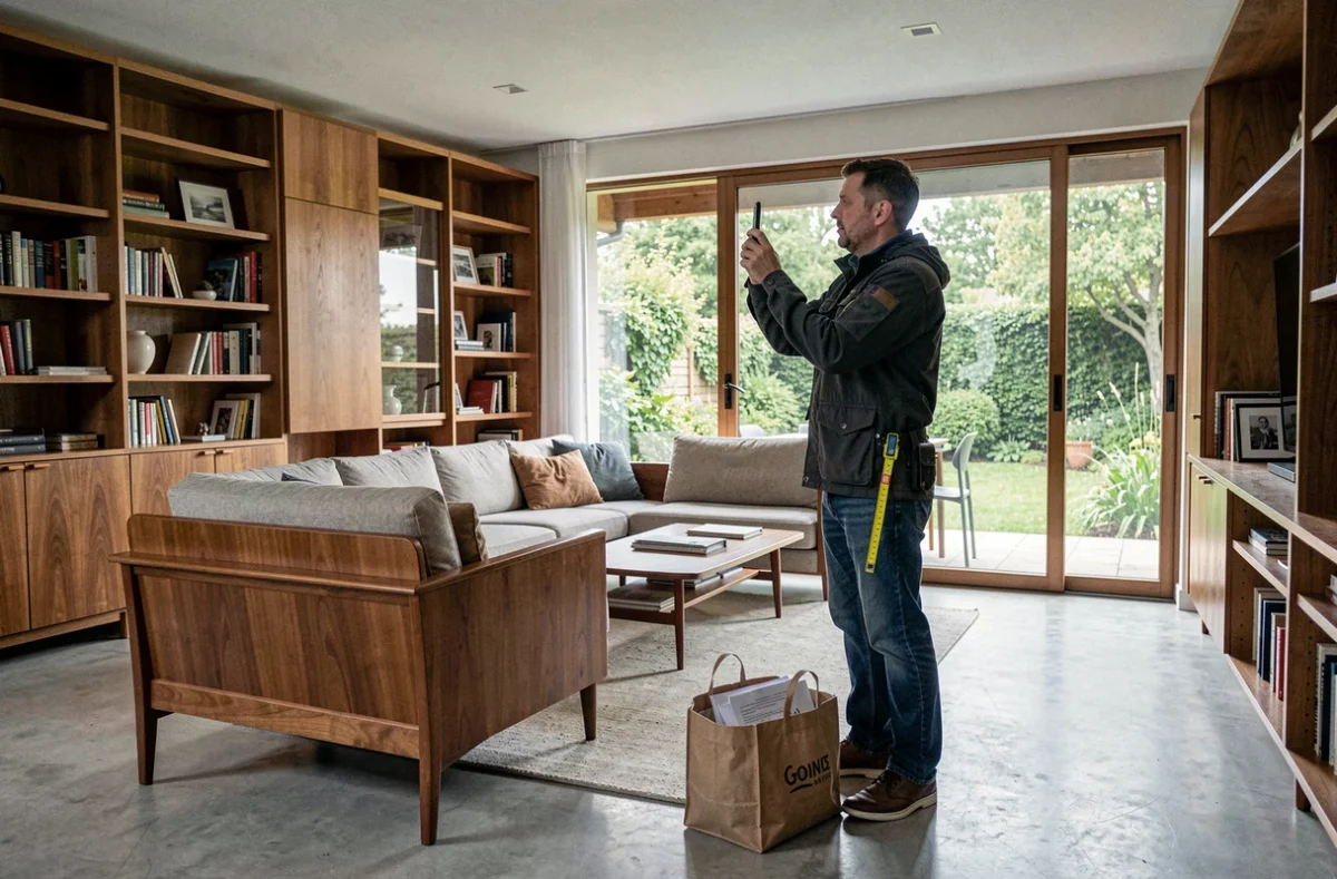 Repéreur de lieux analysant un intérieur pour un tournage de film professionnel