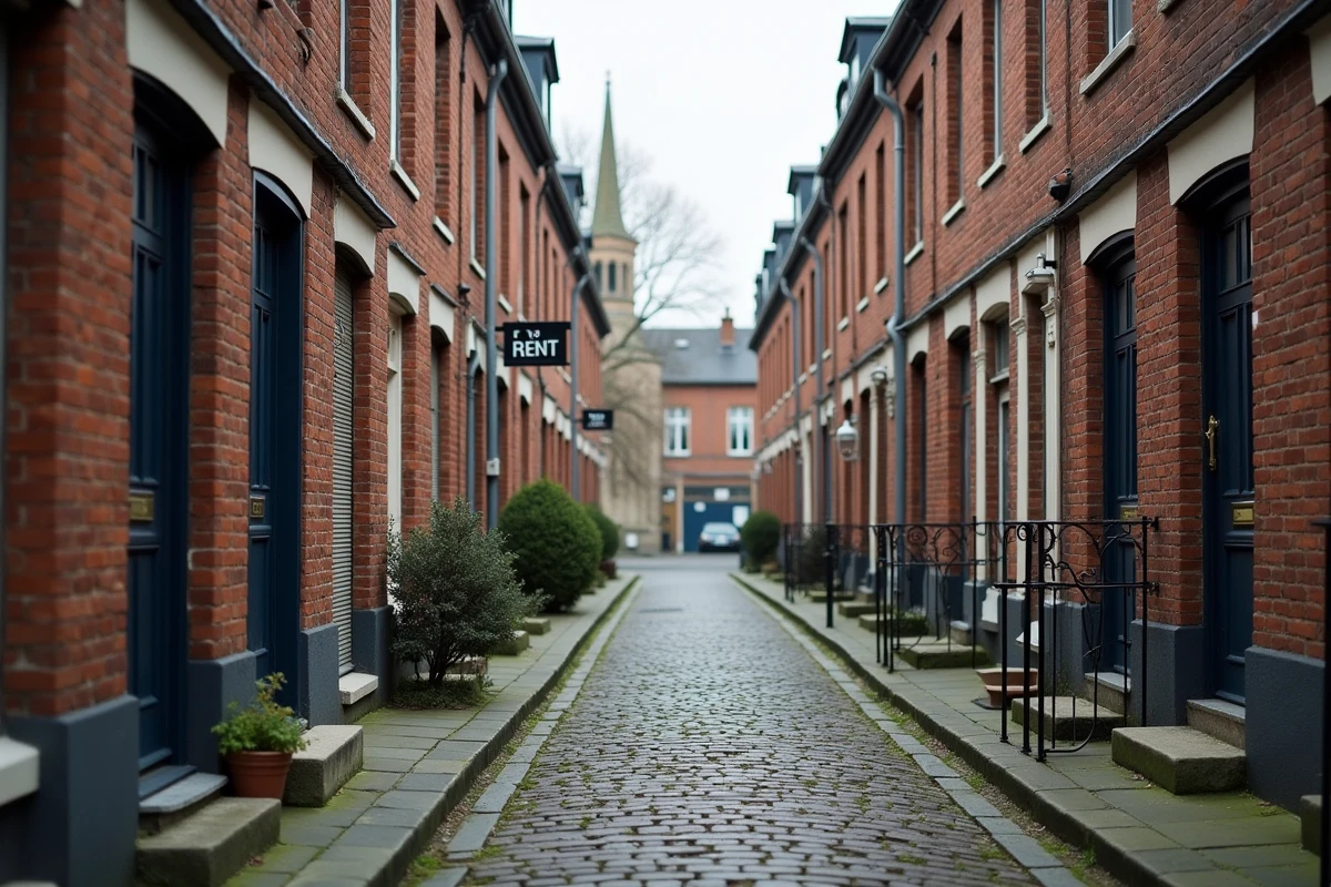 Rue résidentielle avec maisons en briques à louer entre particuliers dans le Nord 59