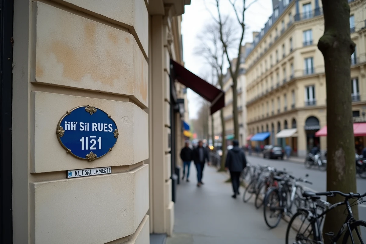 Vue de la rue Manin dans le 19e arrondissement de Paris avec plaque numéro 121 et façade haussmannienne typique