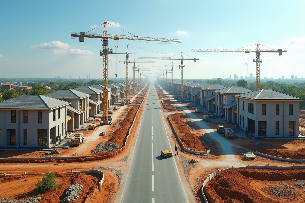 Zone en expansion avec chantiers et maisons en construction