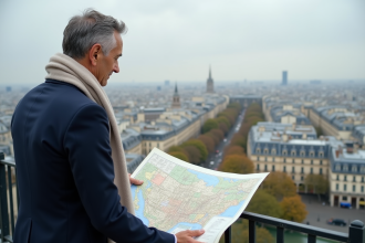 Urbaniste regardant la ville de Paris depuis un point élevé