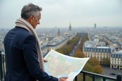 Urbaniste regardant la ville de Paris depuis un point élevé