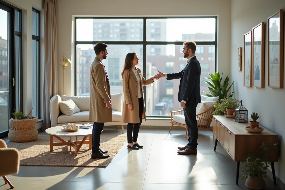 Visite d'un appartement à louer avec un agent immobilier IMMO PRIMA dans un cadre résidentiel moderne